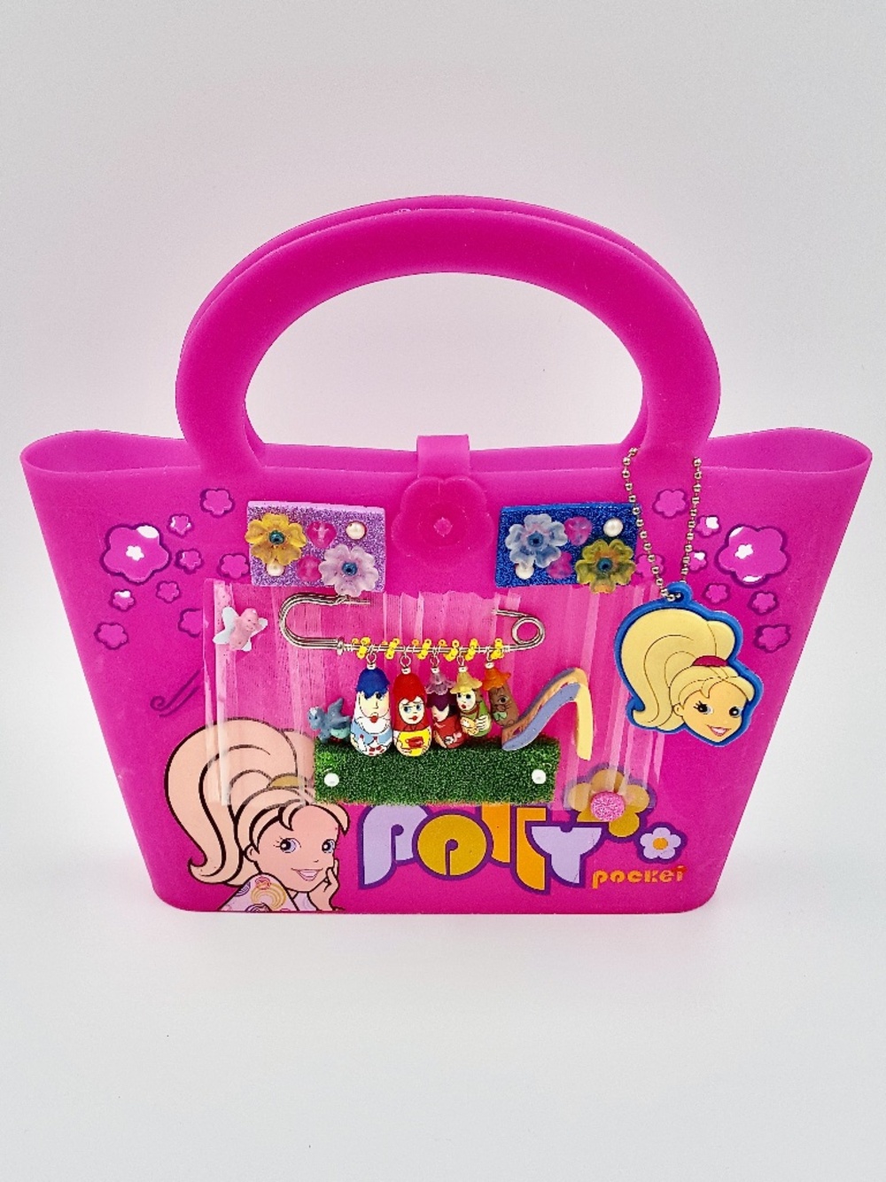 2004 Polly Pocket Hand-Decorated Pink Plastic Purse